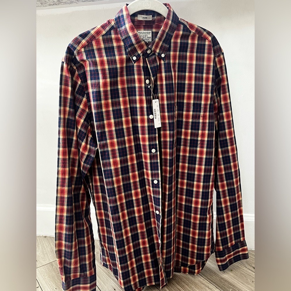 Men's JCREW Plaid Button-Down Shirt NWT Medium Slim